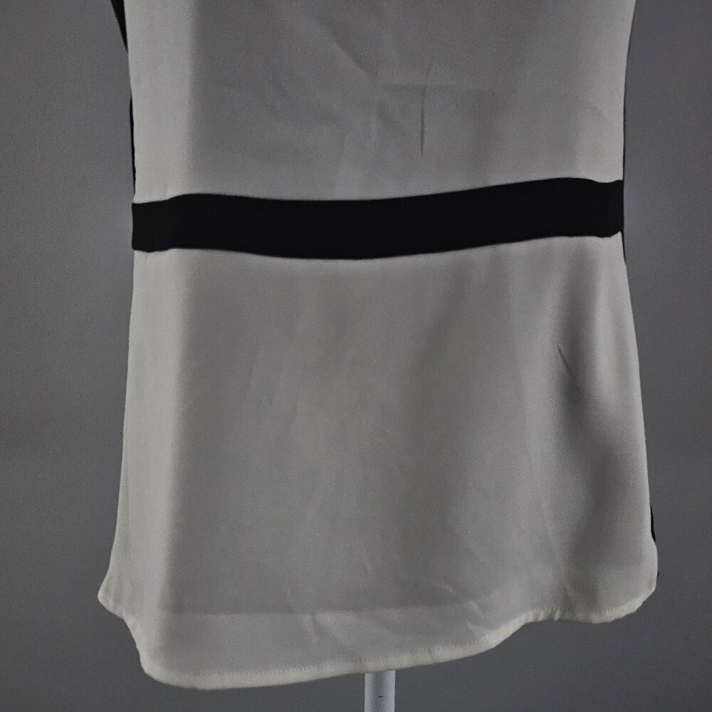 ANN TAYLOR black/cream BLOUSE top SLEEVELESS dressy LINED zipper - Picture 3 of 10